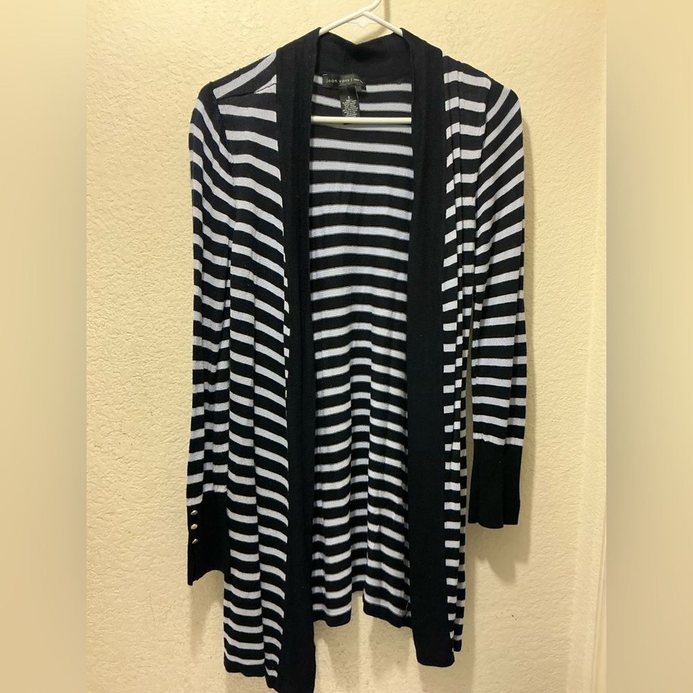 Joan Vass Black and White Striped Cardigan